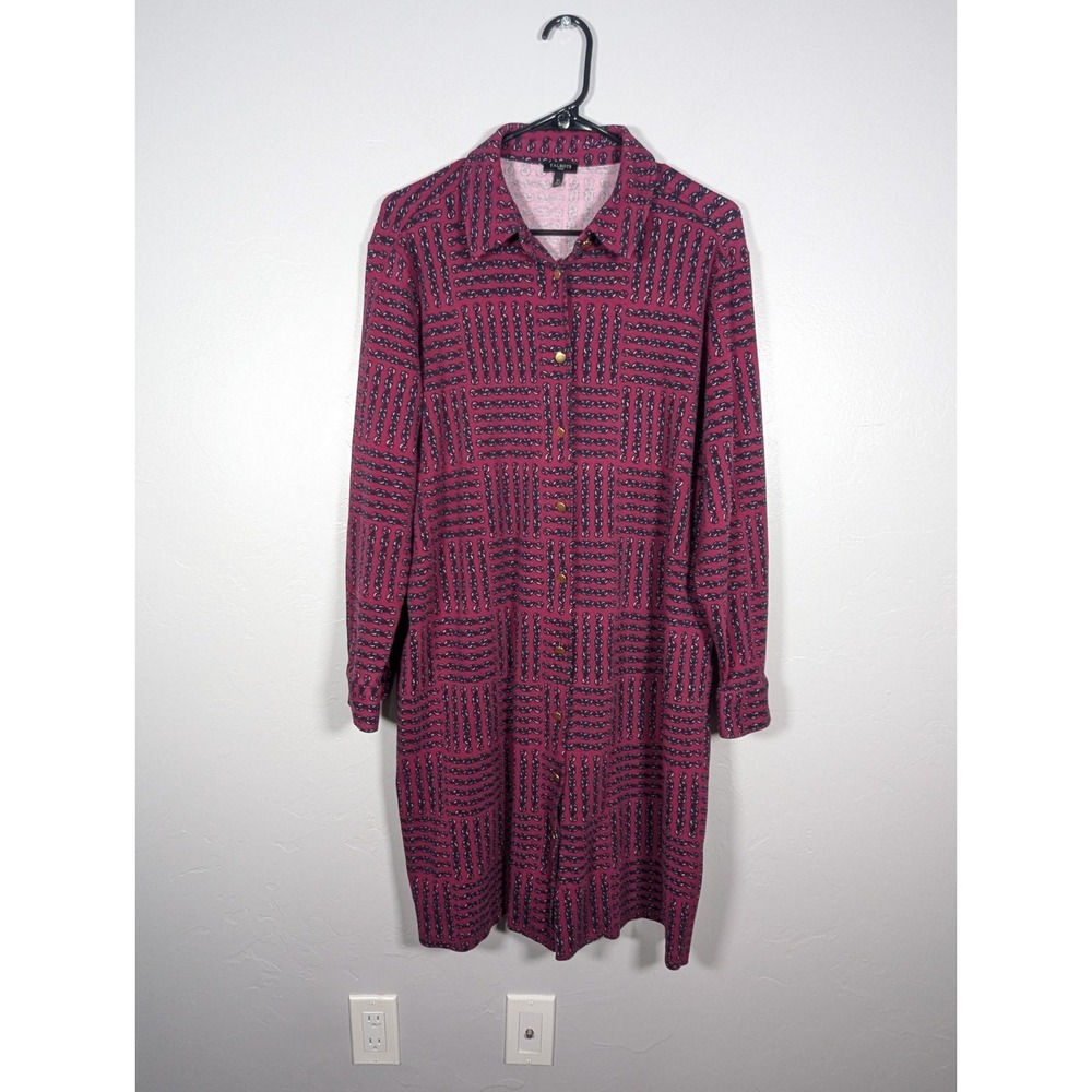 Talbots‎ Midi Shirt Dress 3X Long Sleeve Equestrian Chains Heavy Cotton Knit